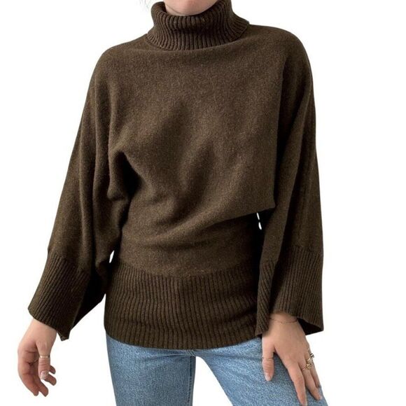 Vintage Y2K Womens Olive Green Lambswool Blend Bat Wing Minimalist Sweater Sz M - Picture 2 of 6